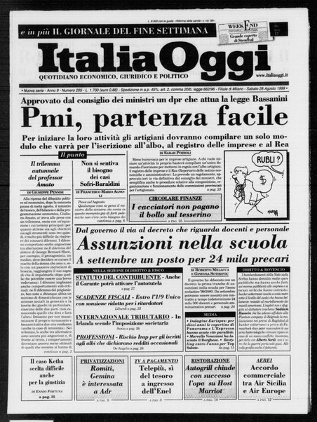 Italia oggi : quotidiano di economia finanza e politica